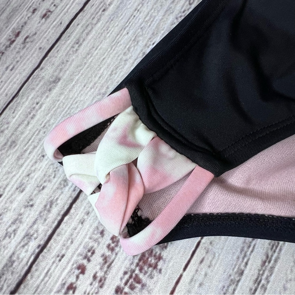 NWOT Black Bikini Swim Bottom with Pink and White Tie Die Accent - Picture 2 of 5